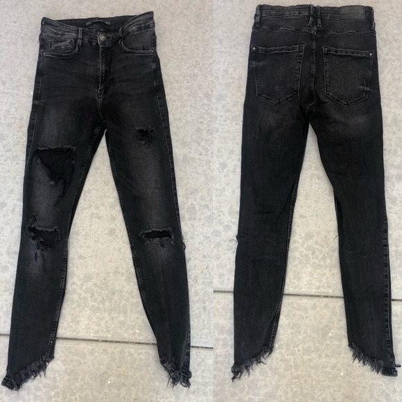 - ZARA Black Destroyed Frayed hem Skinny Jeans - Picture 1 of 4